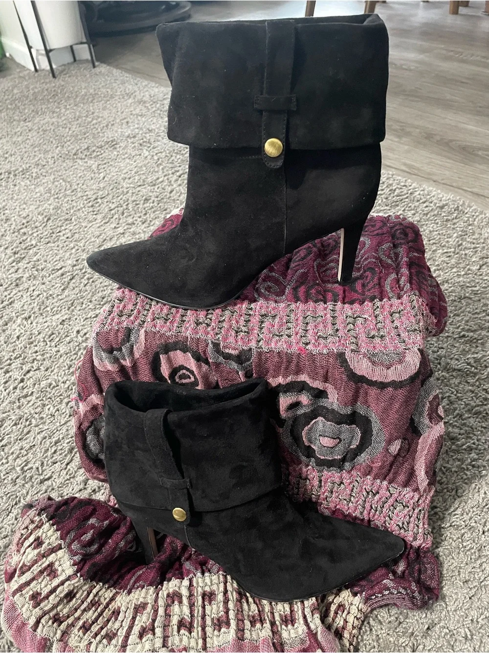 Calvin Klein Black Suede Pointed Ankle Boot with Side Strap